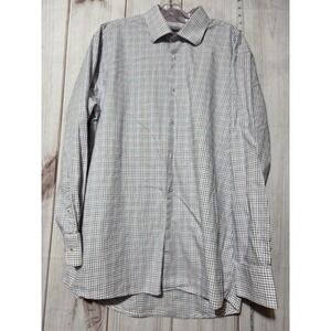 Tattersall London Shirt Mens 17.5 34/35 White Blue Red Check Long Sleeve Dress